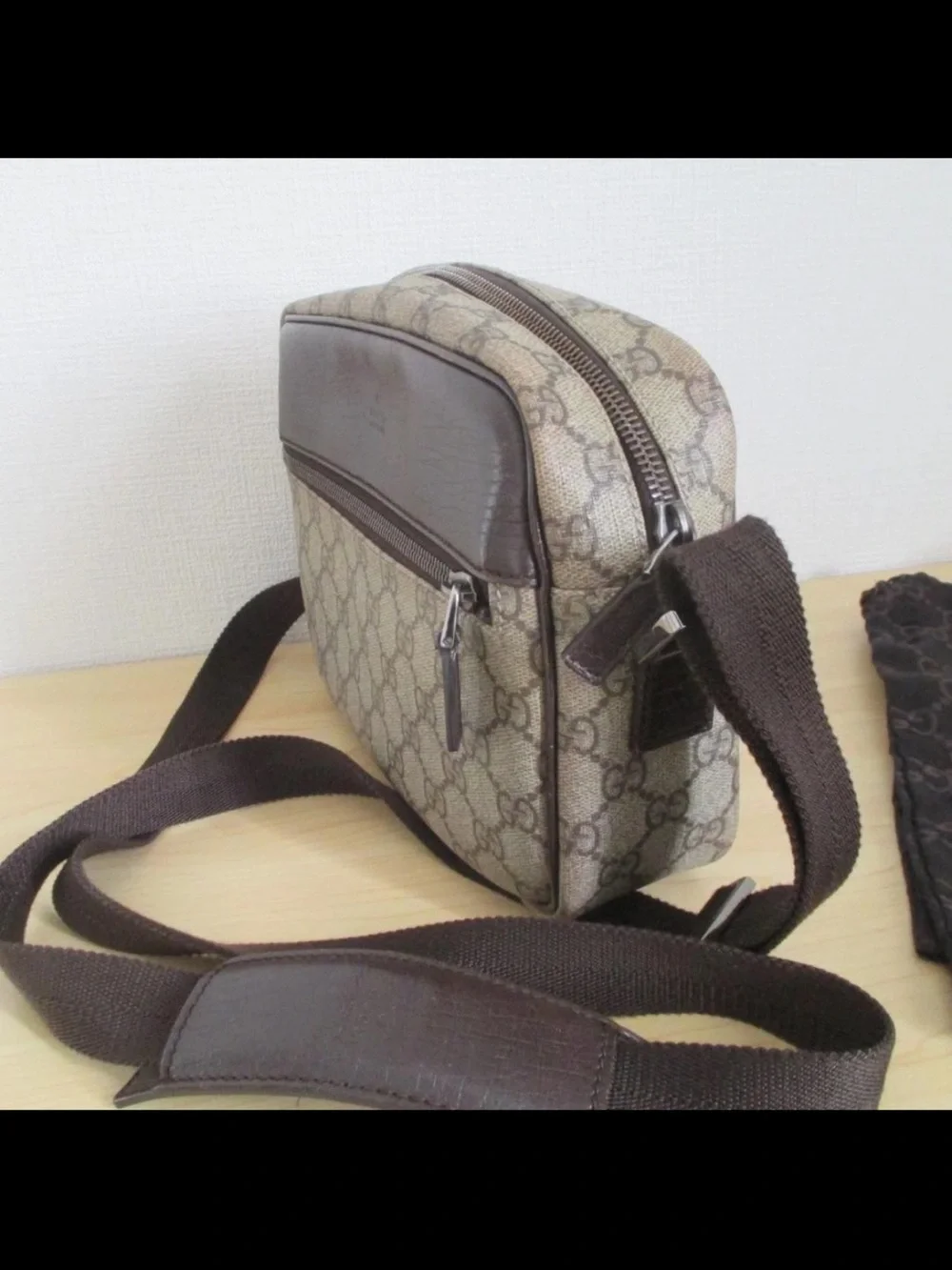 Gucci Brown Monogram Messenger Bag with Dark Leather Trim
